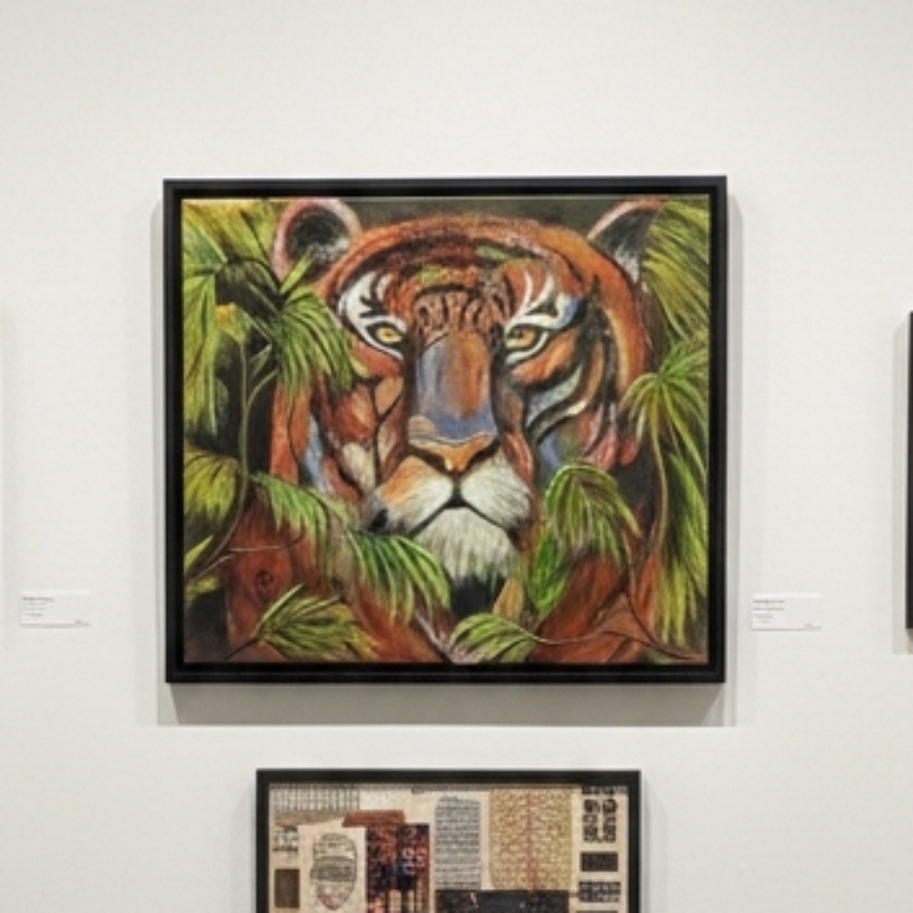 Original Oil Painting By Becki. Majestic Tiger Painting in Brown and Green